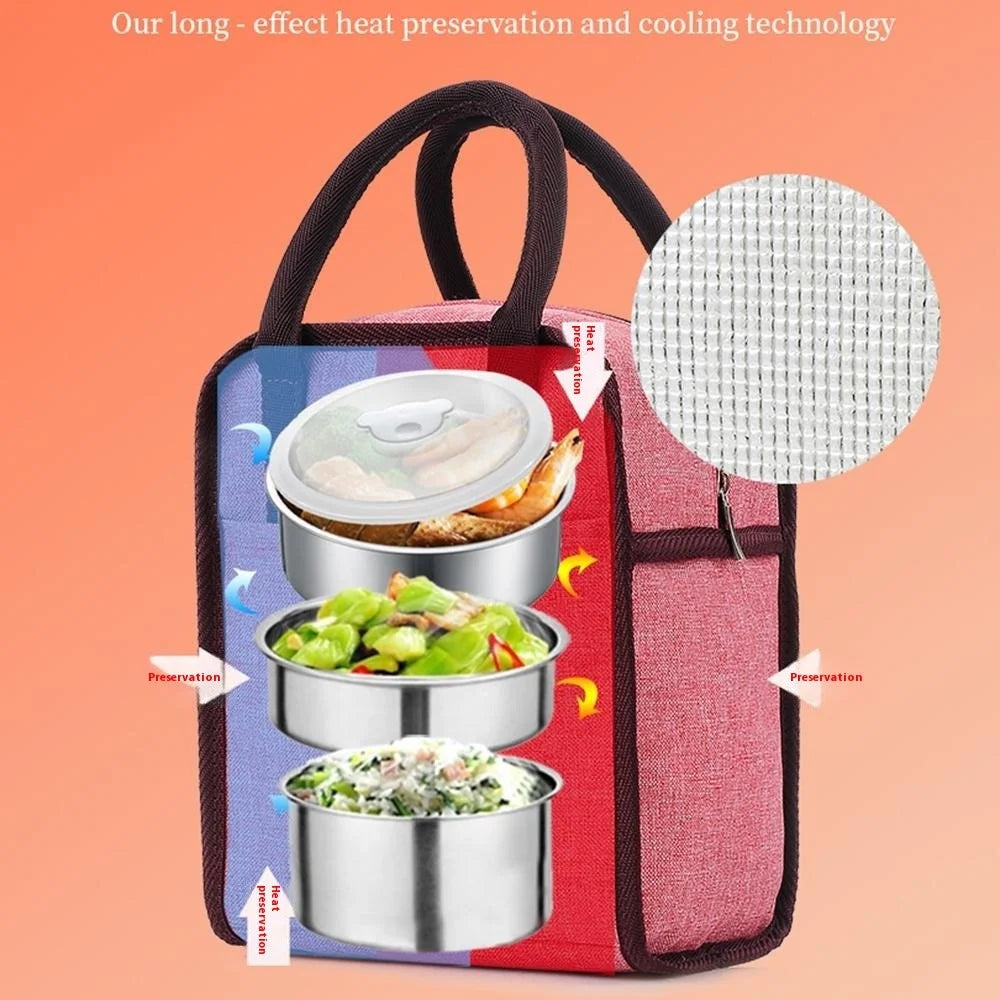 Oxford Cloth Aluminum Foil Thick Lunch Bag Portable Insulated Bento Lunch Bag - Red M - 3