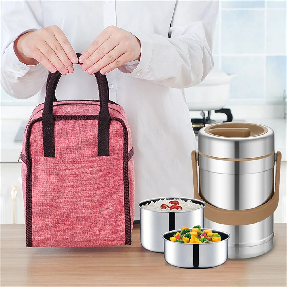 Oxford Cloth Aluminum Foil Thick Lunch Bag Portable Insulated Bento Lunch Bag - Red M - 4