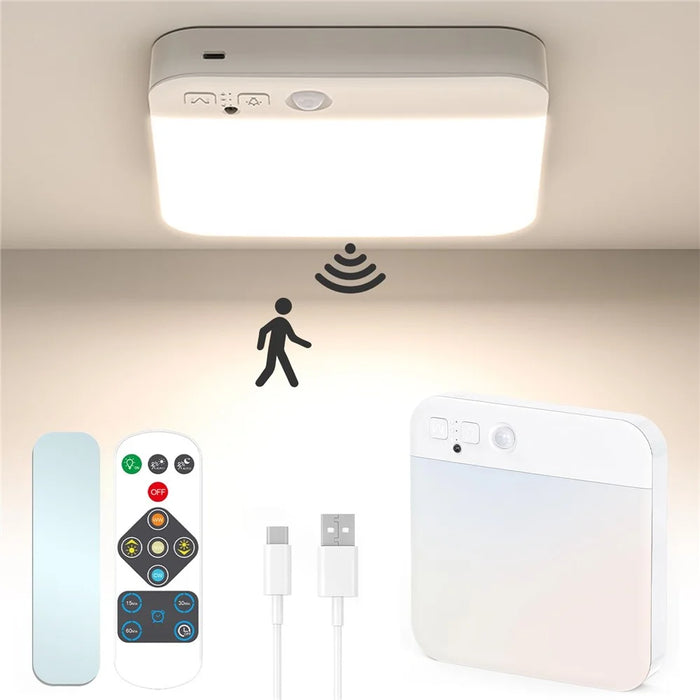 Rechargeable Motion Sensor Flush Mount Ceiling Light with Remote 3000K-6500K Adjustable Night Light for Bedroom, Kitchen - 4
