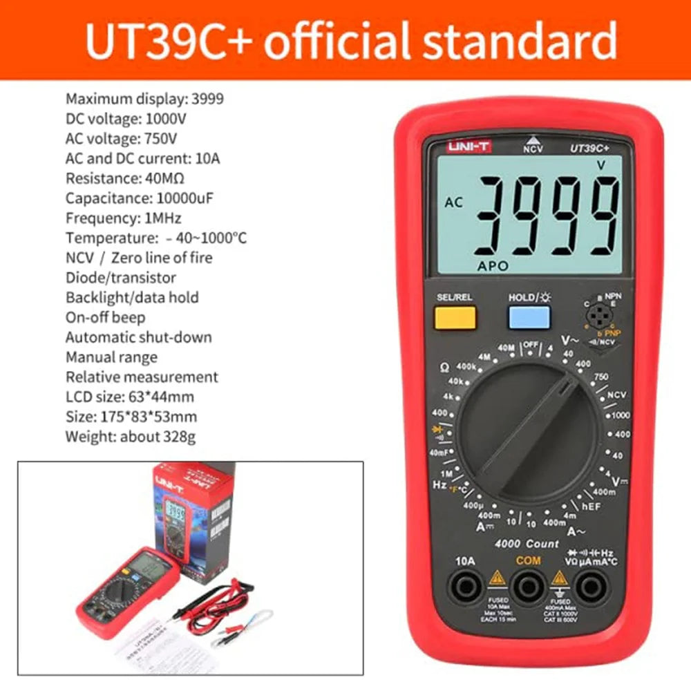 UNI-T UT39C+ Digital Multimeter Tester Manual Range Data Hold AC DC Voltage Current Amp Transistor - 2