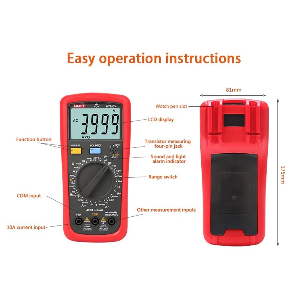 UNI-T UT39C+ Digital Multimeter Tester Manual Range Data Hold AC DC Voltage Current Amp Transistor - 4