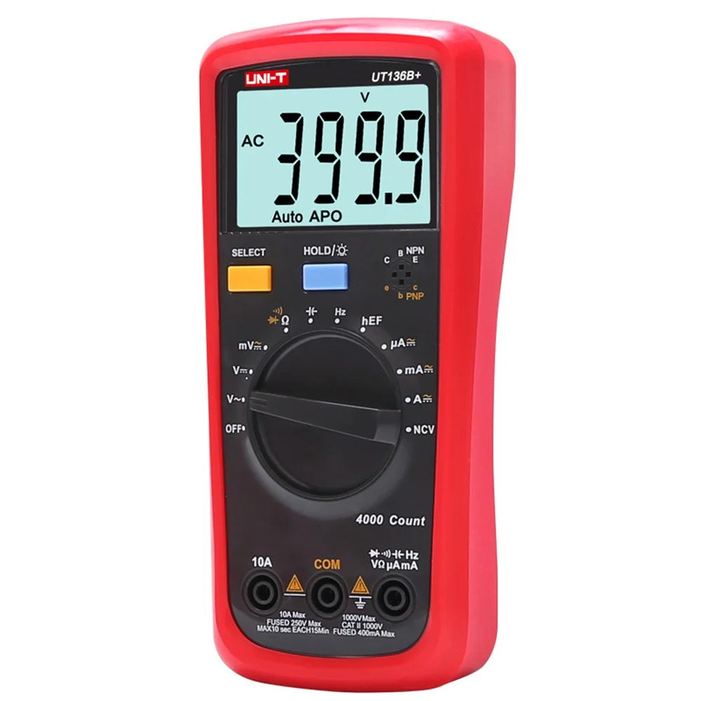 UNI-T UT136B+ Digital Multimeter 4000 Count AC DC Voltmeter Ammeter Ohm HFE Diode / Transistor Tester (NO Battery) - 1