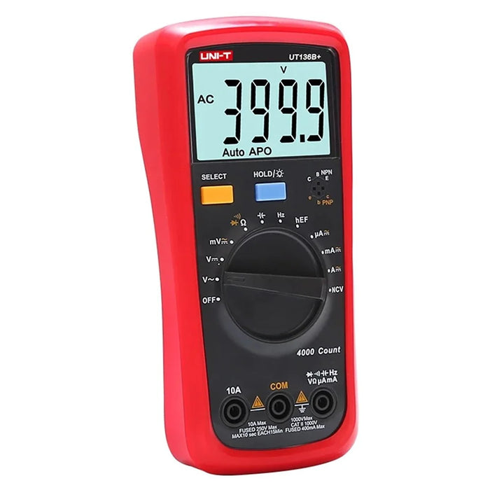 UNI-T UT136B+ Digital Multimeter 4000 Count AC DC Voltmeter Ammeter Ohm HFE Diode / Transistor Tester (NO Battery) - 4