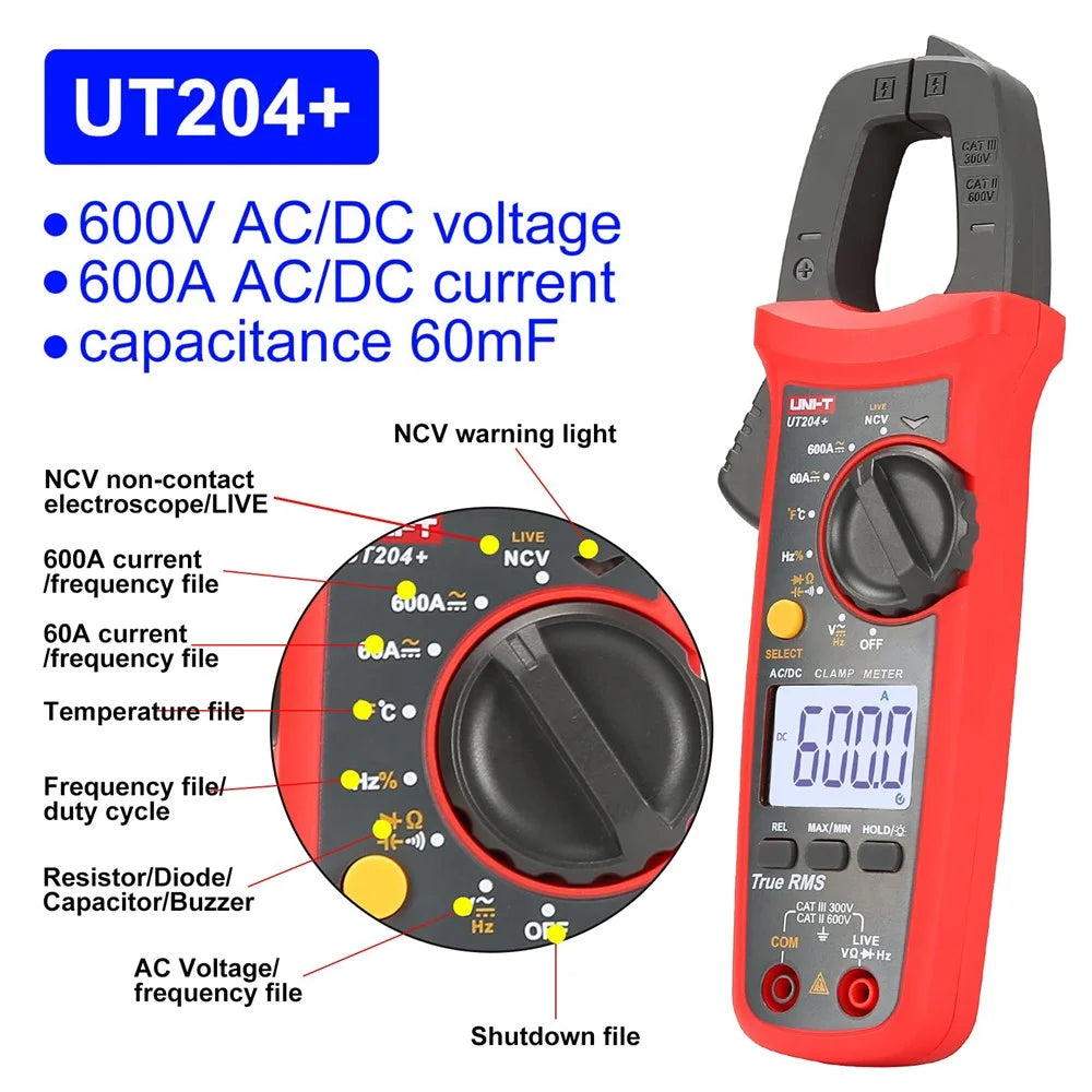 UNI-T UT204+ Digital Multimeter with Auto Range AC DC Current Clamp Meter NCV Measurement Tool (No Battery) - 2