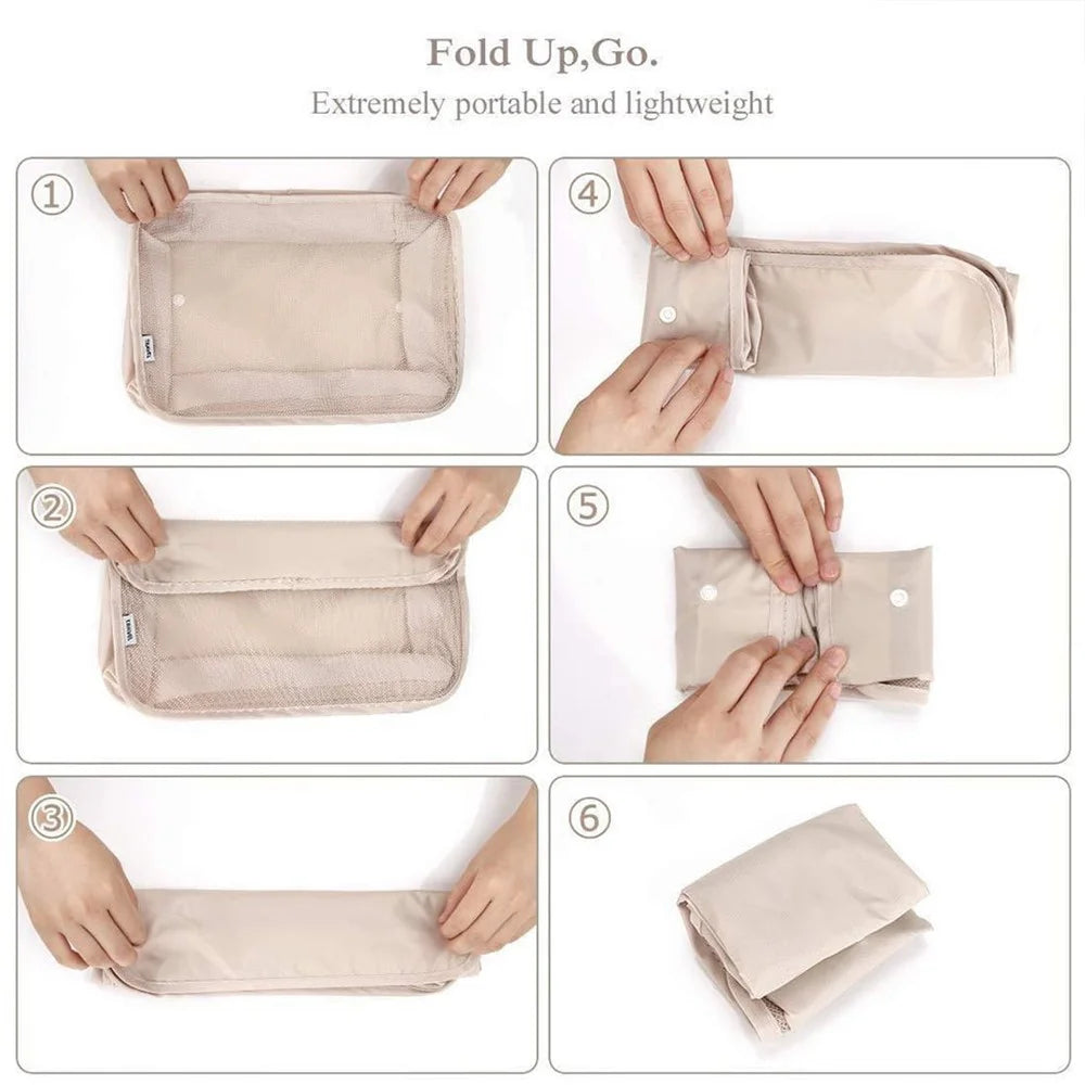 9-Piece Travel Storage Bag Set Polyester Fiber Folding Cosmetic Bag Clothes Storage Bag Drawstring Travel Bag - Beige - 4