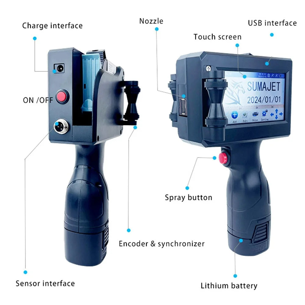 Portable 12.7mm Handheld Inkjet Printer QR Barcode Batch Number Expiry Date Label Printing Machine, EU Plug - 6