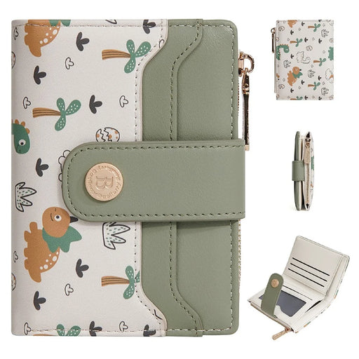 BAELLERRY N8343 Small Wallet Cute Dinosaur PU Leather Zipper Pocket Coin Purse Bifold Compact - Green - 1