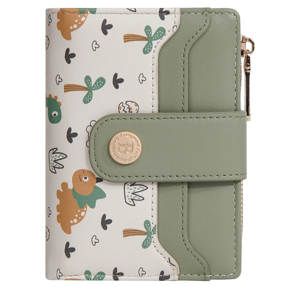 BAELLERRY N8343 Small Wallet Cute Dinosaur PU Leather Zipper Pocket Coin Purse Bifold Compact - Green - 5