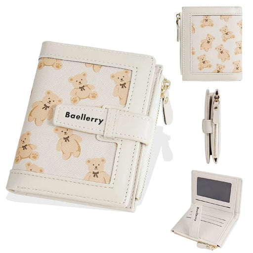 BAELLERRY N1925 Cute Bear Print Multi-Card Wallet PU Leather Coin Purse with Strap Closure - Apricot - 1