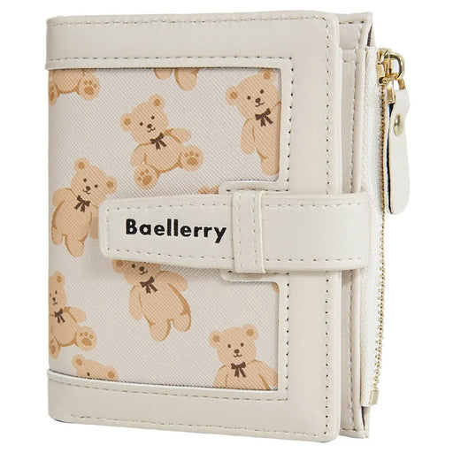 BAELLERRY N1925 Cute Bear Print Multi-Card Wallet PU Leather Coin Purse with Strap Closure - Apricot - 2