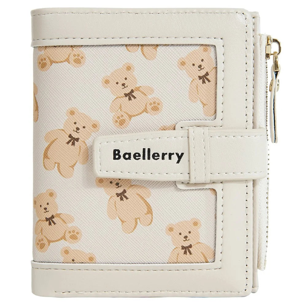 BAELLERRY N1925 Cute Bear Print Multi-Card Wallet PU Leather Coin Purse with Strap Closure - Apricot - 5