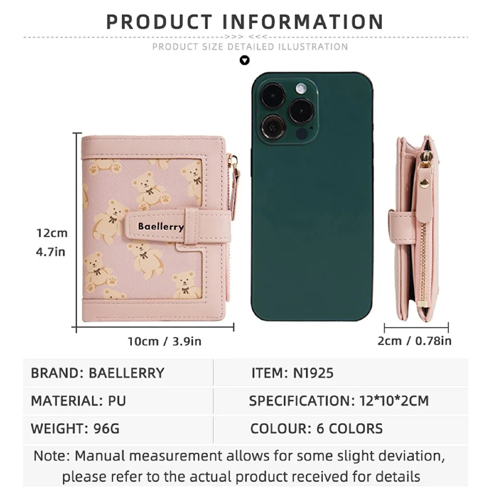 BAELLERRY N1925 Cute Bear Print Multi-Card Wallet PU Leather Coin Purse with Strap Closure - Apricot - 7