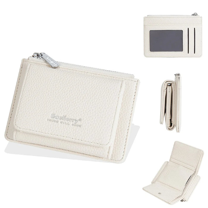BAELLERRY N3080 Short Style Foldable Wallet Litchi Texture PU Zipper Coin Purse for Women - White - 1