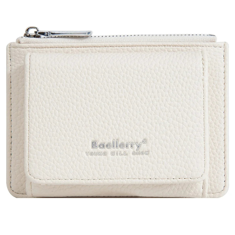 BAELLERRY N3080 Short Style Foldable Wallet Litchi Texture PU Zipper Coin Purse for Women - White - 5