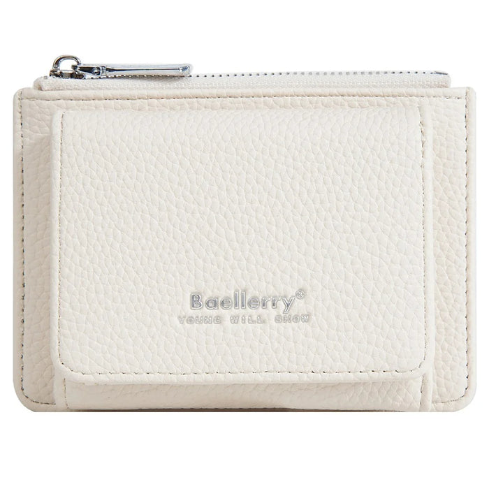 BAELLERRY N3080 Short Style Foldable Wallet Litchi Texture PU Zipper Coin Purse for Women - White - 5