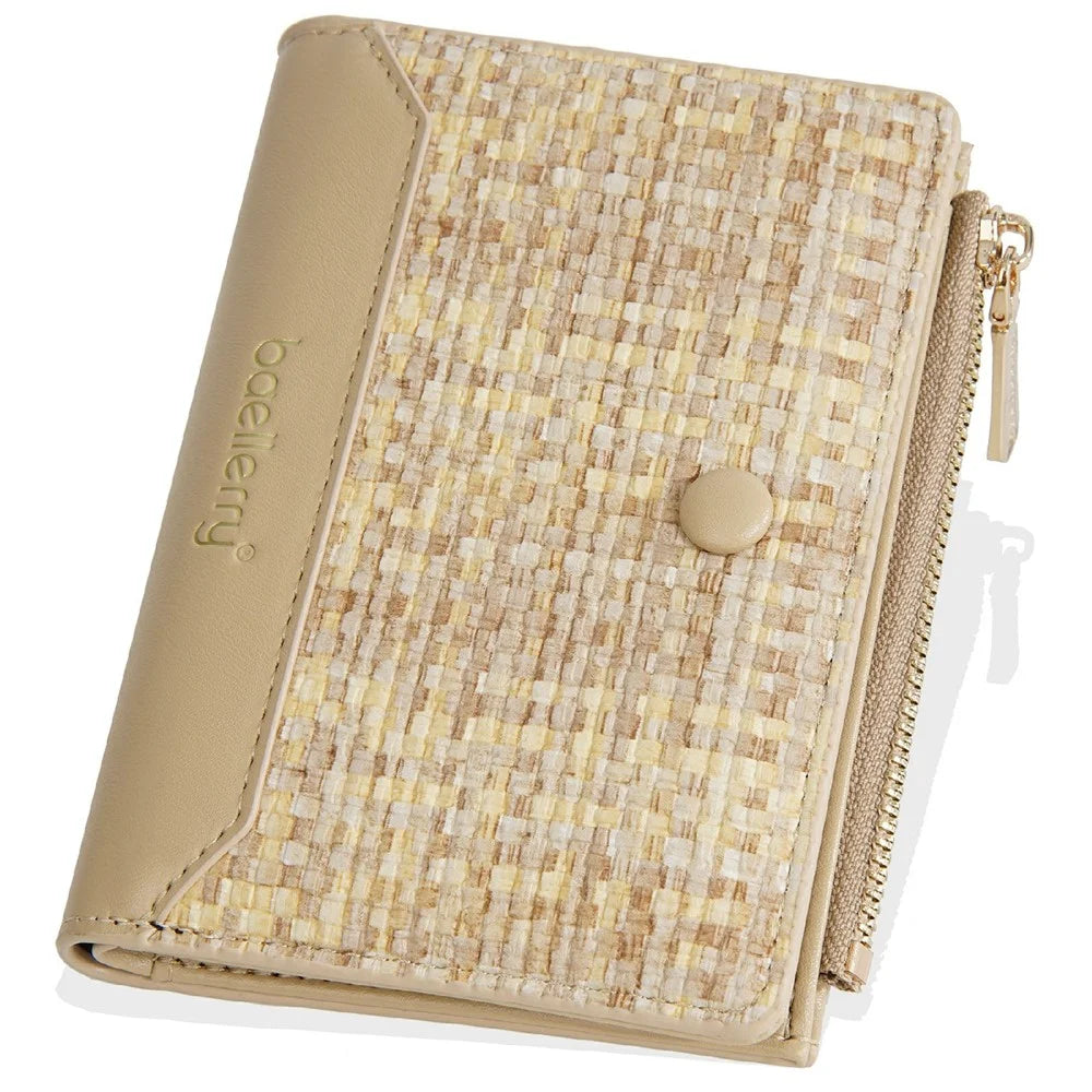 BAELLERRY N5121 Women Bi-Fold Short Wallet Woven Texture PU Leather Zipper Coin Purse - Apricot - 2