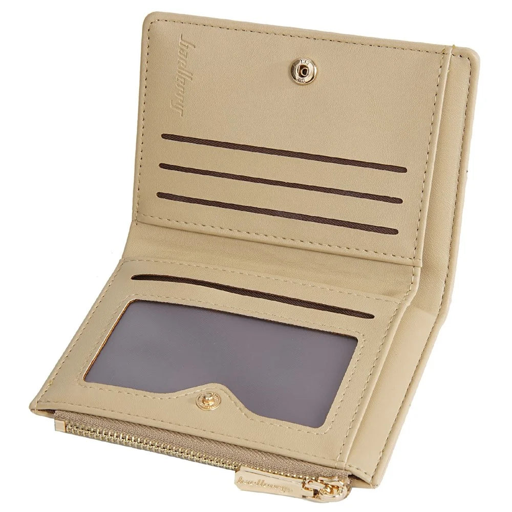 BAELLERRY N5121 Women Bi-Fold Short Wallet Woven Texture PU Leather Zipper Coin Purse - Apricot - 3