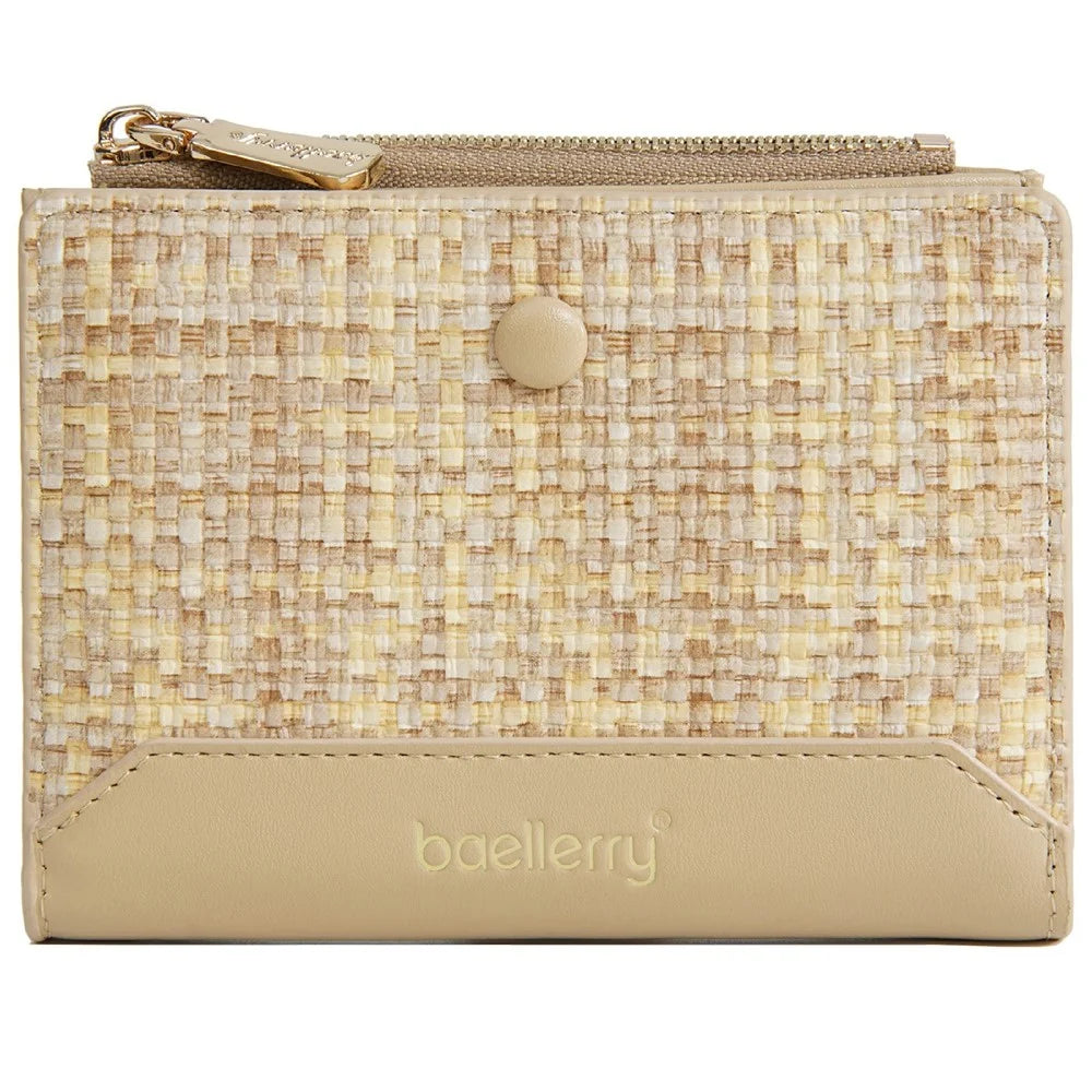 BAELLERRY N5121 Women Bi-Fold Short Wallet Woven Texture PU Leather Zipper Coin Purse - Apricot - 5