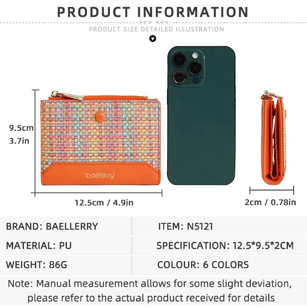 BAELLERRY N5121 Women Bi-Fold Short Wallet Woven Texture PU Leather Zipper Coin Purse - Apricot - 7