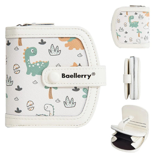 BAELLERRY N1924 Cute Dinosaur Print Portable Wallet PU Leather Coin Purse - Beige - 1