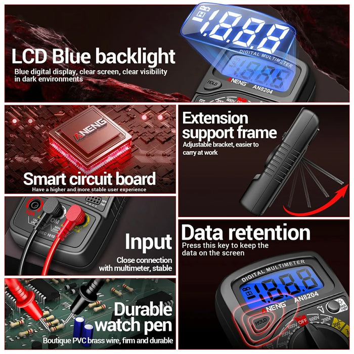 ANENG AN8204 Digital Multimeter AC / DC Voltage DC Current Resistance Diode Tester - Black - 3