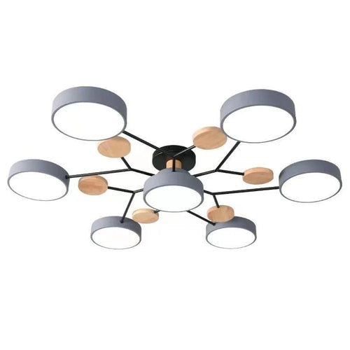 Modern LED Chandelier Lamp for Living Room Bedroom 7 Circles Ceiling Light with Wooden Decor - Grey - 1