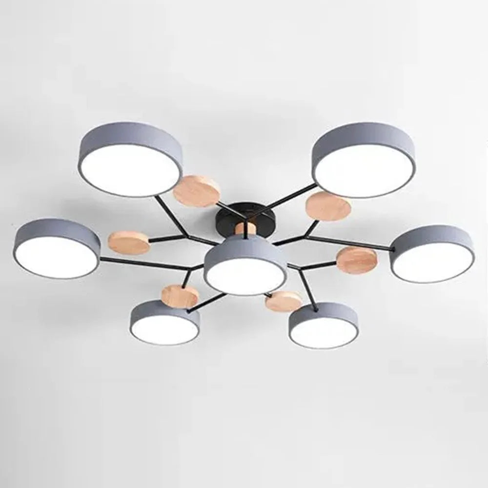 Modern LED Chandelier Lamp for Living Room Bedroom 7 Circles Ceiling Light with Wooden Decor - Grey - 2