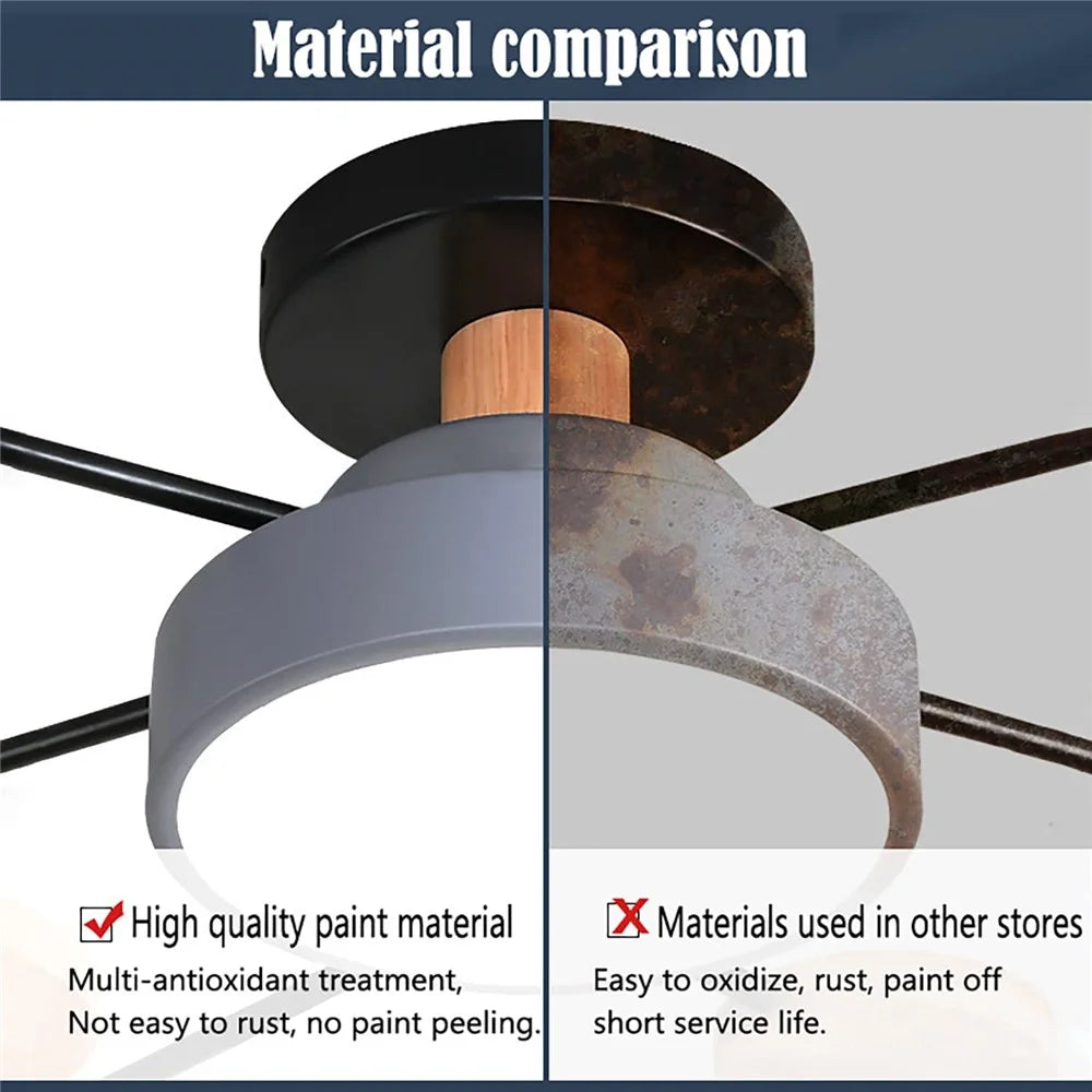Modern LED Chandelier Lamp for Living Room Bedroom 7 Circles Ceiling Light with Wooden Decor - Grey - 4