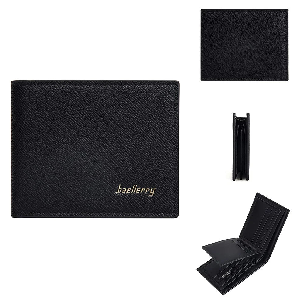 BAELLERRY D2394 Soft Leather Wallet Slim Billfold RFID Blocking Card Holder Palm Pattern - Black - 1