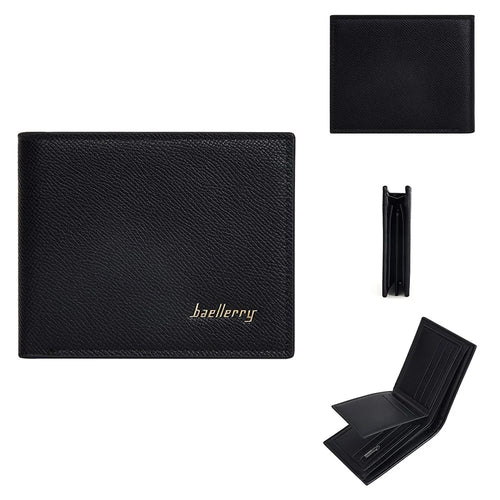 BAELLERRY D2394 Soft Leather Wallet Slim Billfold RFID Blocking Card Holder Palm Pattern - Black - 1