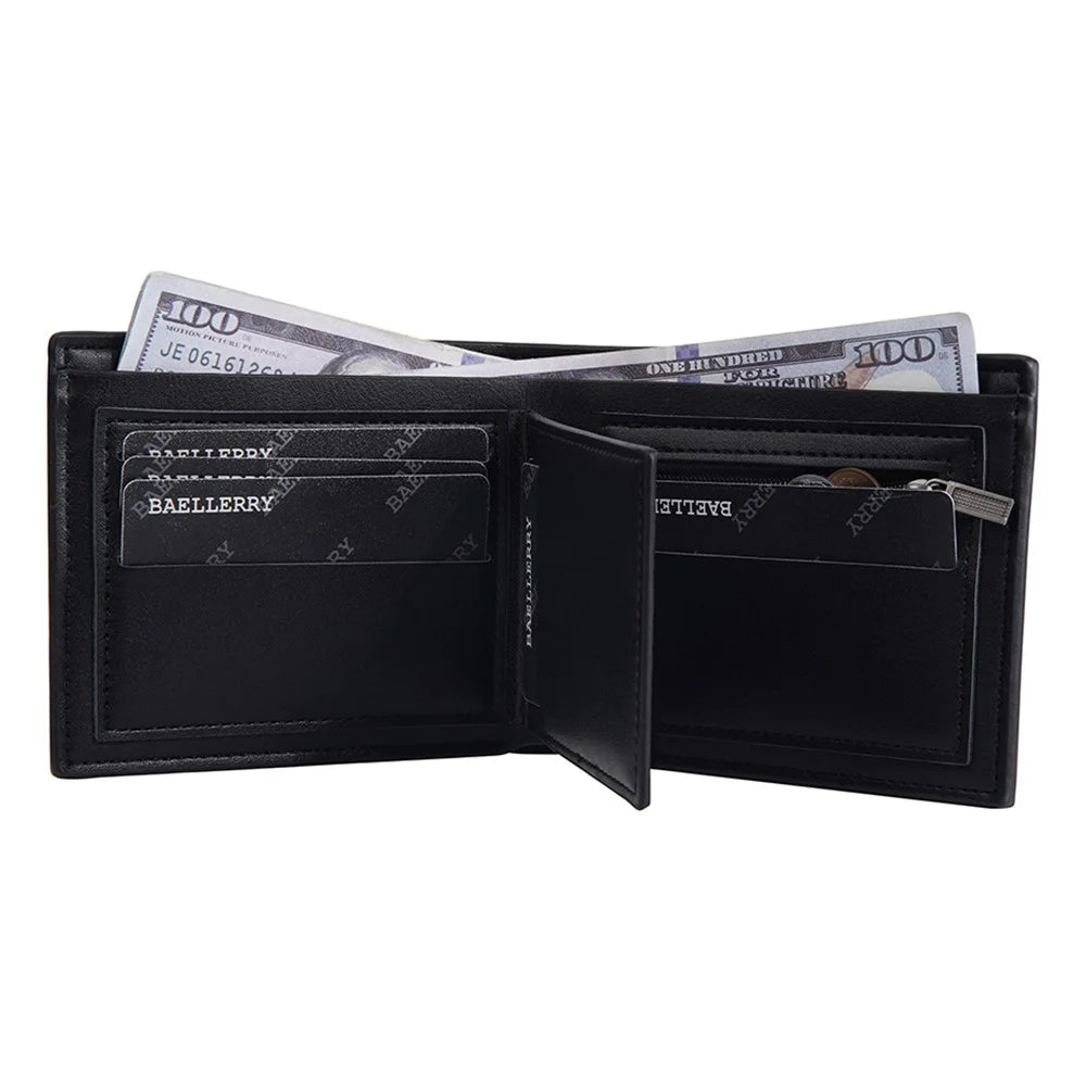 BAELLERRY D2394 Soft Leather Wallet Slim Billfold RFID Blocking Card Holder Palm Pattern - Black - 7