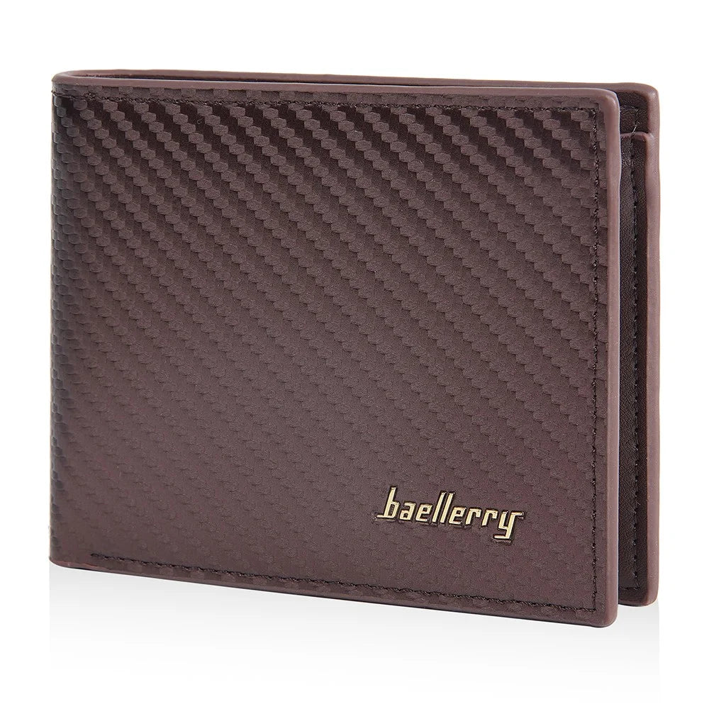 BAELLERRY D2396 Slim Bifold Wallet Zippered Card Holder Carbon Fiber Pattern Purse - Coffee - 2