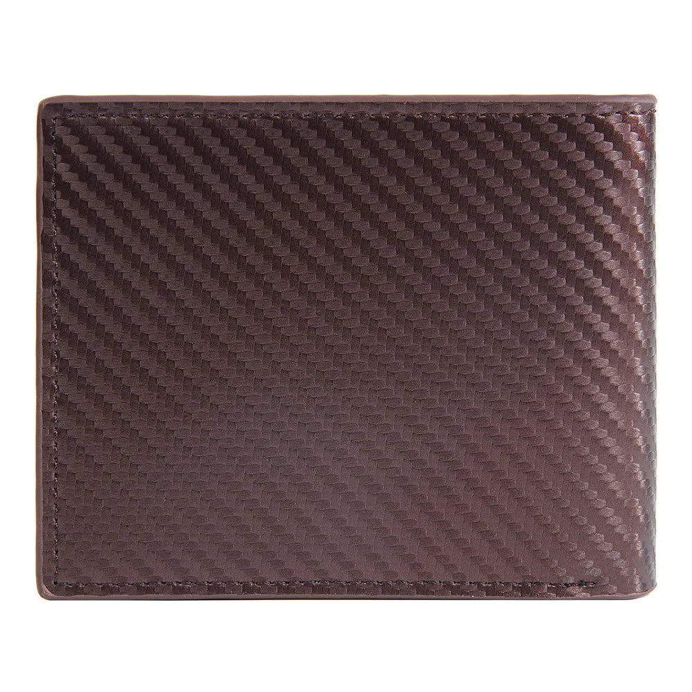 BAELLERRY D2396 Slim Bifold Wallet Zippered Card Holder Carbon Fiber Pattern Purse - Coffee - 3