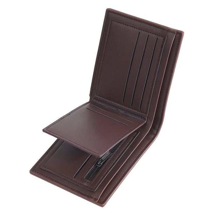 BAELLERRY D2396 Slim Bifold Wallet Zippered Card Holder Carbon Fiber Pattern Purse - Coffee - 4