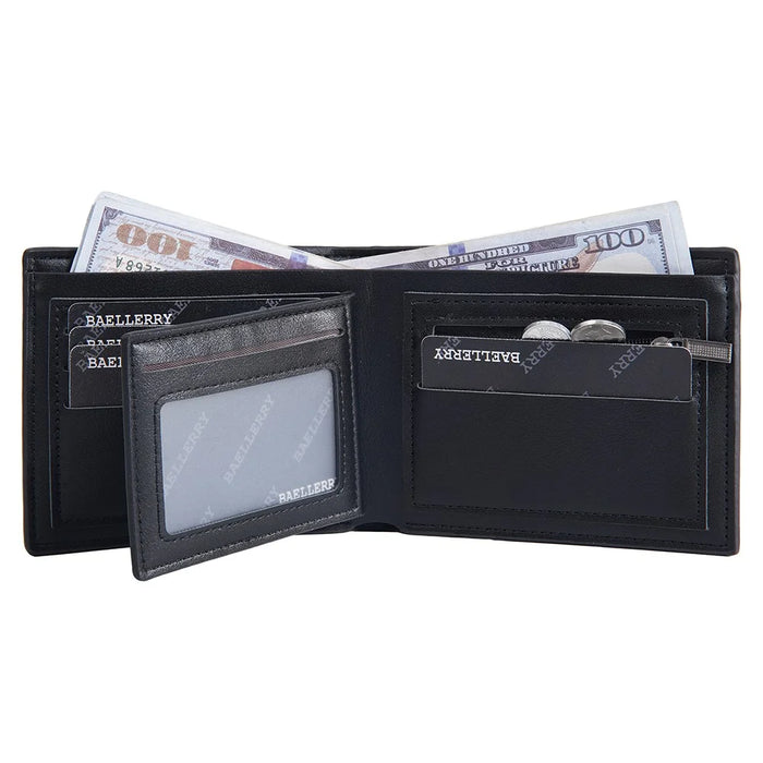 BAELLERRY D2396 Slim Bifold Wallet Zippered Card Holder Carbon Fiber Pattern Purse - Coffee - 5