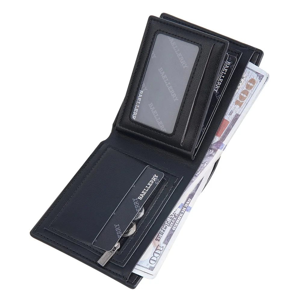 BAELLERRY D2396 Slim Bifold Wallet Zippered Card Holder Carbon Fiber Pattern Purse - Coffee - 7