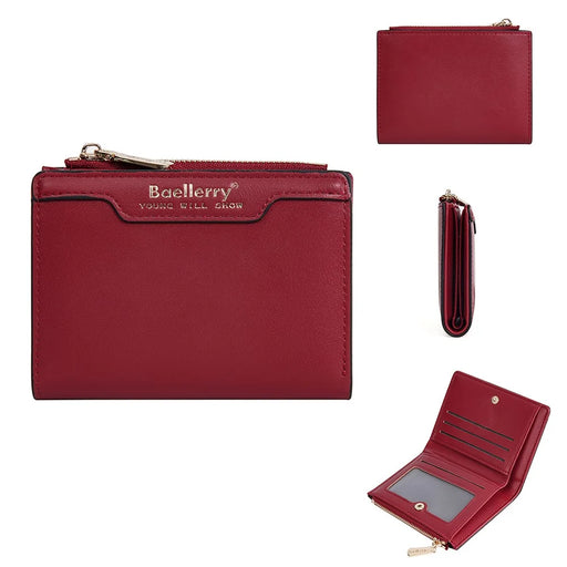 BAELLERRY N5023 Bifold Wallet Zipper Coin Purse Multi Card Holder Case - Red - 1