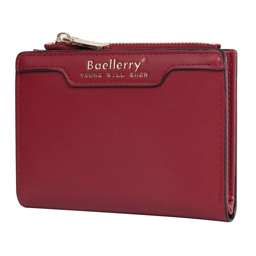 BAELLERRY N5023 Bifold Wallet Zipper Coin Purse Multi Card Holder Case - Red - 2