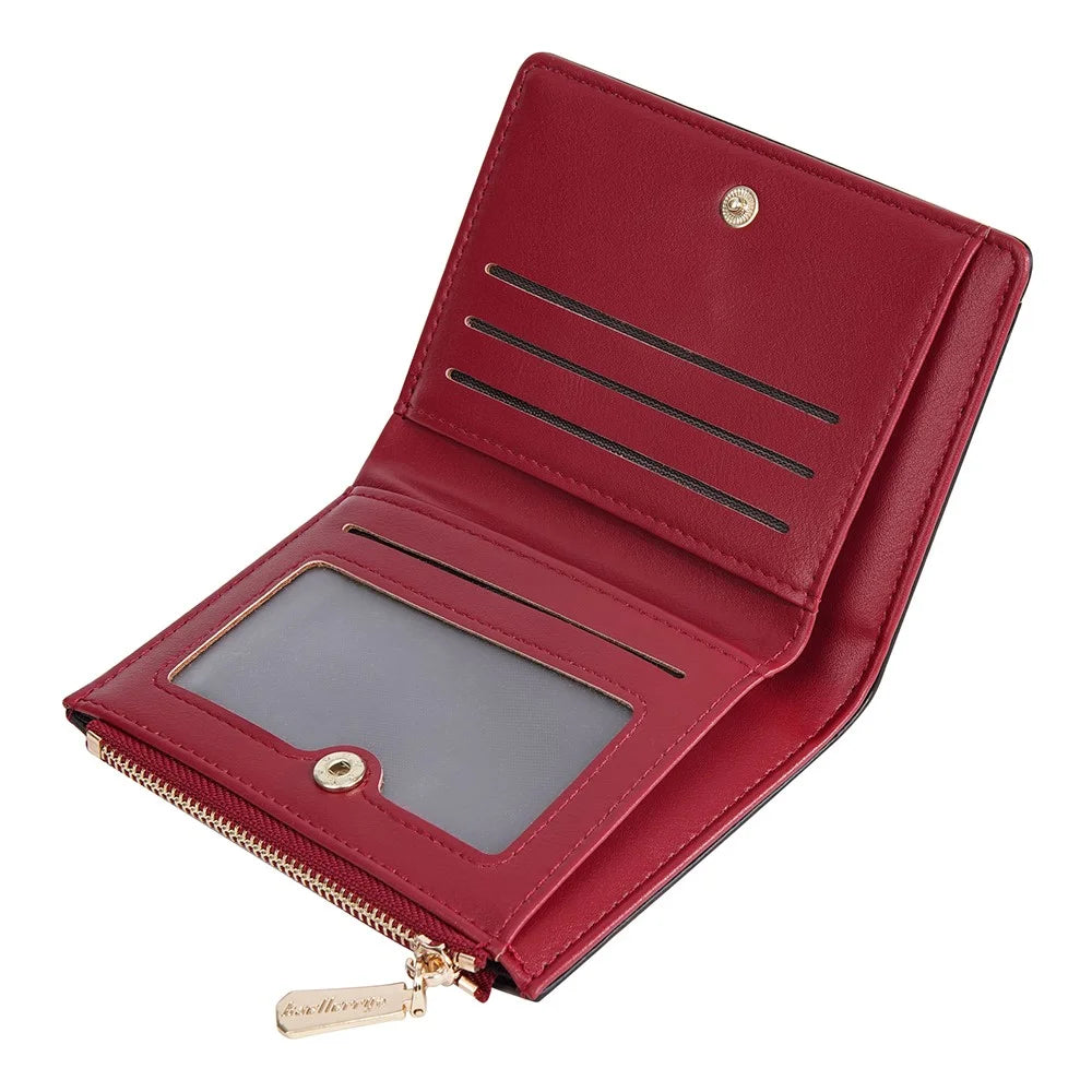 BAELLERRY N5023 Bifold Wallet Zipper Coin Purse Multi Card Holder Case - Red - 4