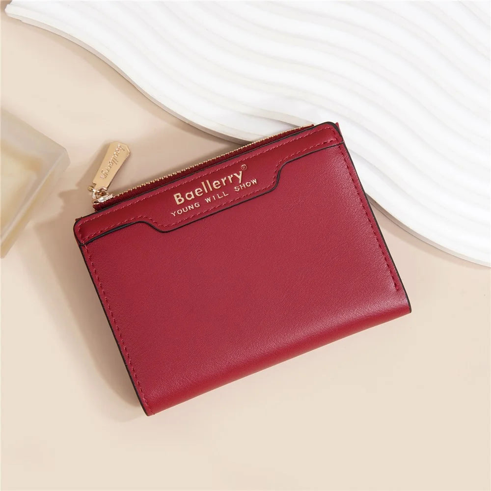 BAELLERRY N5023 Bifold Wallet Zipper Coin Purse Multi Card Holder Case - Red - 6