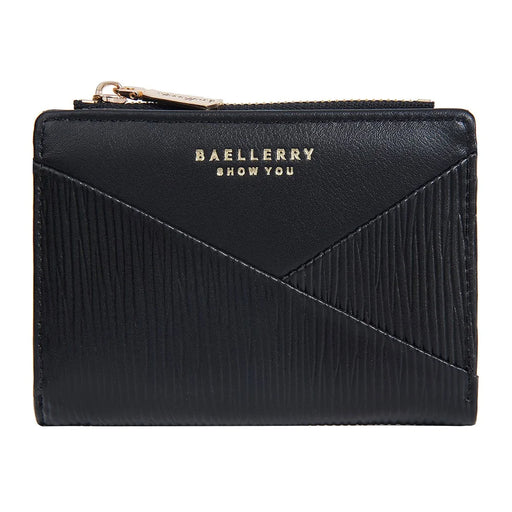 BAELLERRY N8348 Leather Wallet Coin Purse Bifold Zipper Pocket Card Case - Black - 2