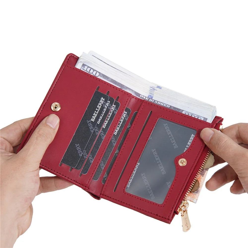 BAELLERRY N8348 Leather Wallet Coin Purse Bifold Zipper Pocket Card Case - Black - 6