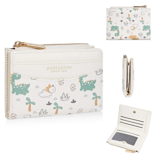 BAELLERRY N8349 Cute Dinosaur Wallet Bifold Zipper Coin Purse Small Pouch Card Holder - White - 1