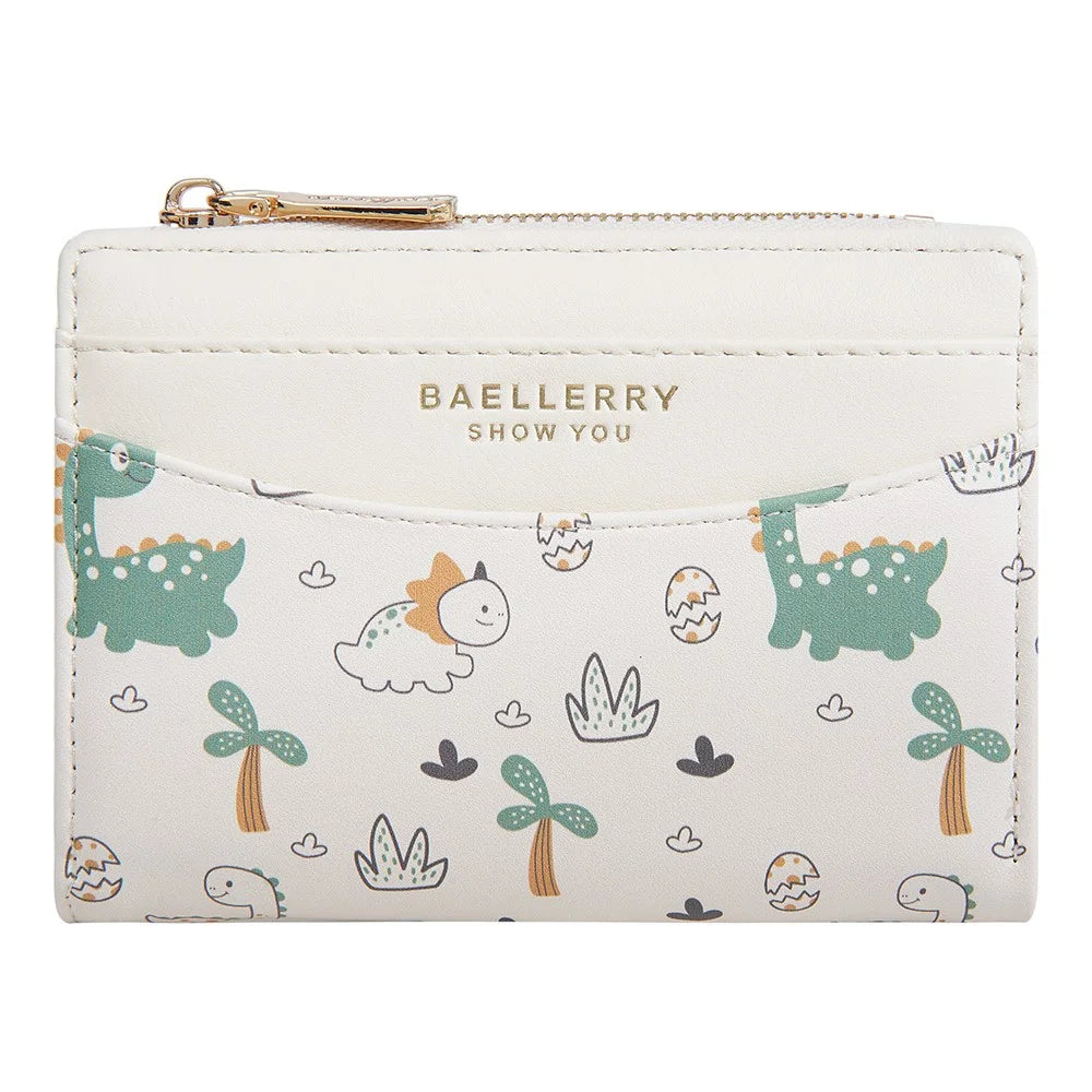 BAELLERRY N8349 Cute Dinosaur Wallet Bifold Zipper Coin Purse Small Pouch Card Holder - White - 2