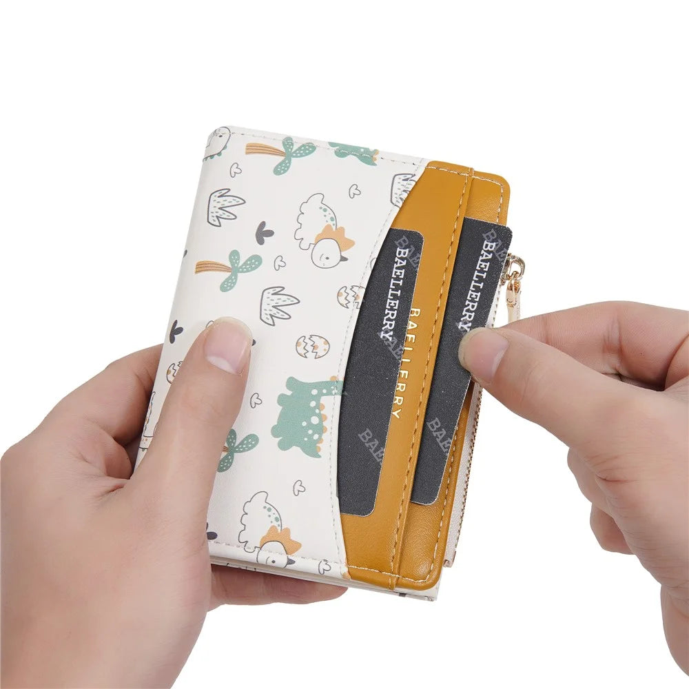 BAELLERRY N8349 Cute Dinosaur Wallet Bifold Zipper Coin Purse Small Pouch Card Holder - White - 7