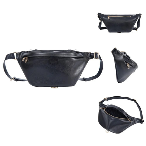 BAELLERRY N8854 Crossbody Bag Fanny Pack Vintage PU Leather Sling Chest Bag - Black - 1
