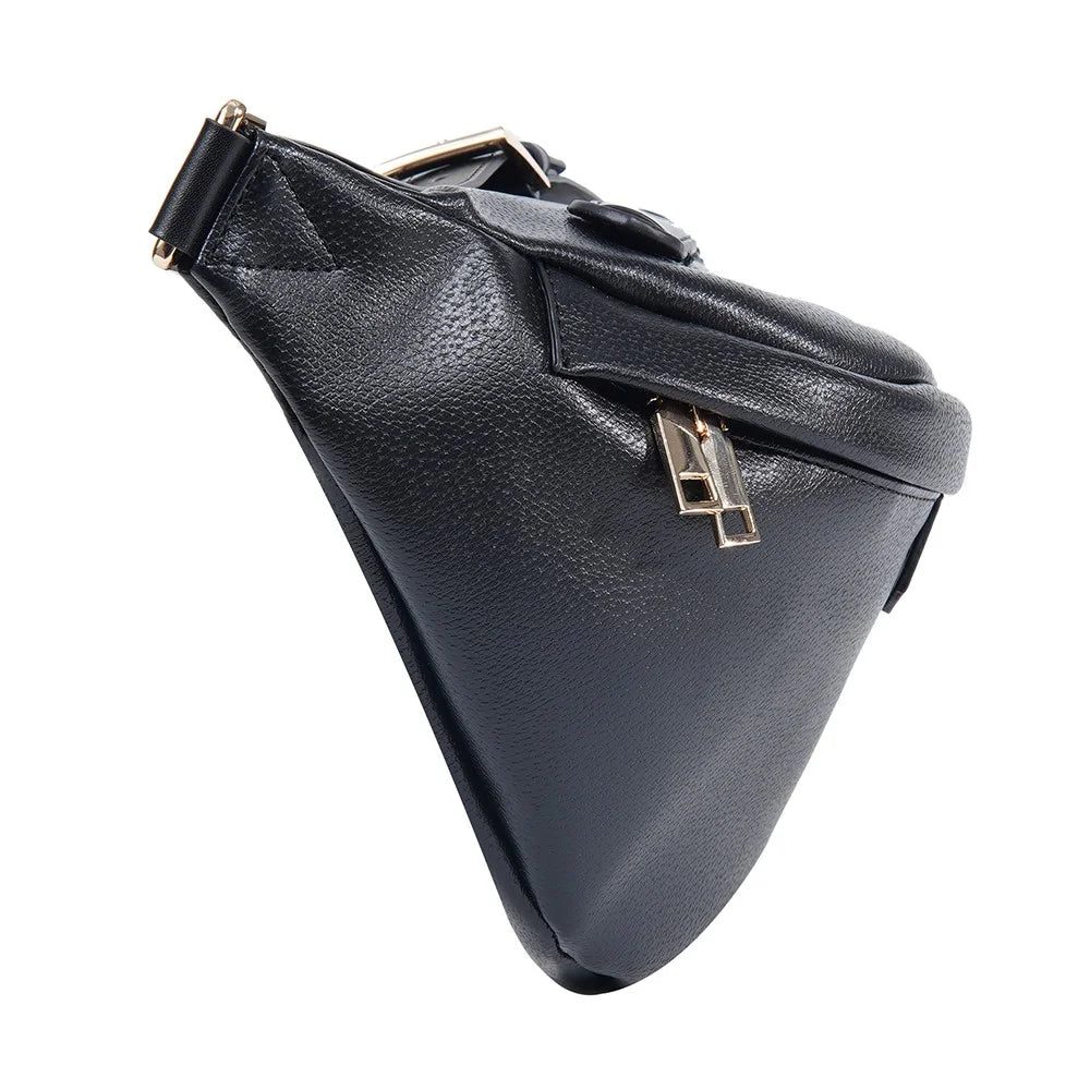 BAELLERRY N8854 Crossbody Bag Fanny Pack Vintage PU Leather Sling Chest Bag - Black - 3