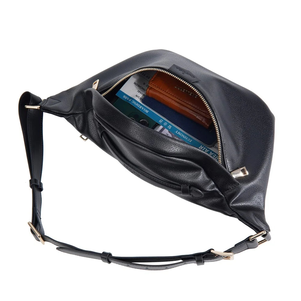 BAELLERRY N8854 Crossbody Bag Fanny Pack Vintage PU Leather Sling Chest Bag - Black - 6