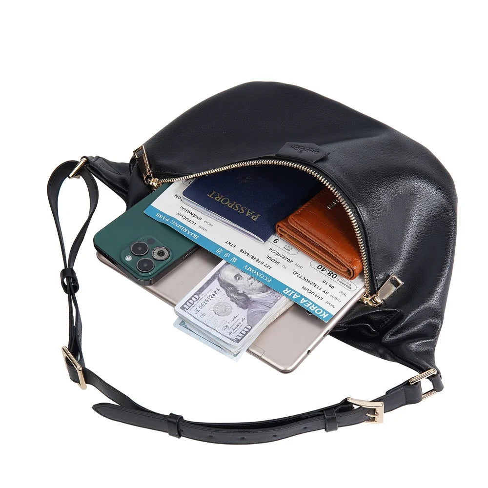BAELLERRY N8854 Crossbody Bag Fanny Pack Vintage PU Leather Sling Chest Bag - Black - 7