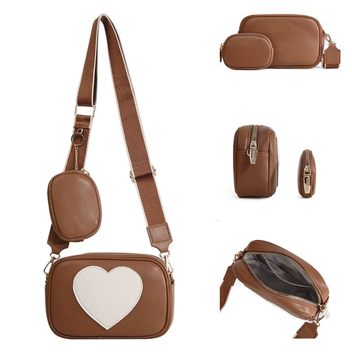 BAELLERRY N8936 Crossbody Bag Heart Pattern Women Ladies Shoulder Bag with Small Bag - Brown - 1